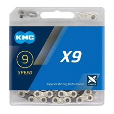 KMC X9 9-Speed Bicycle Chain 116 Links Gray/Silver with Missing Link