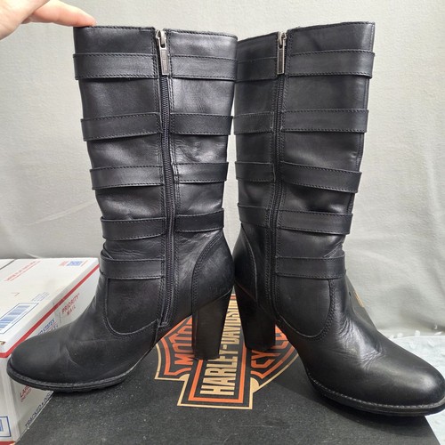 Harley-Davidson Women’s Black Leather Buckle Biker Boots Size 9 w/ Box Excellent - Picture 4 of 11