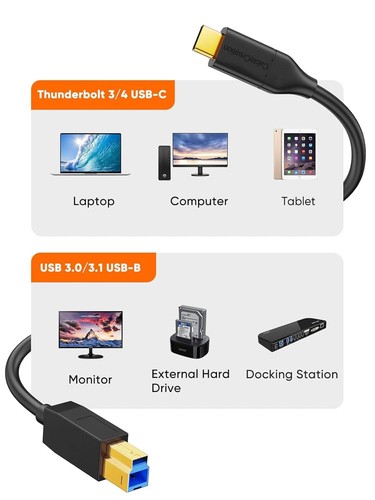 CableCreation USB-C to USB-B 3.1, USB 5Gbps Cable - 6FT, for Thunderbolt 6FT - Photo 5/8
