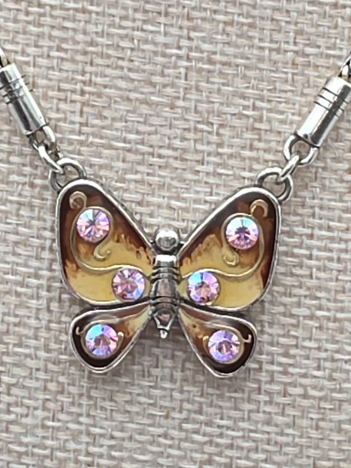 BRIGHTON Collar Reversible Mariposa Rosa Cristal Dorado y Rojo/Negro Resina Abrigo Foto 2 de 4