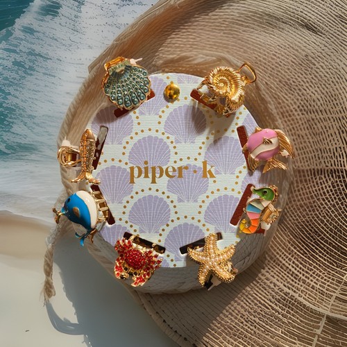 Piper K Mimi Metall Haarspangen 8er Set Wal Fisch Seestern Muscheln Strand 1 Zoll