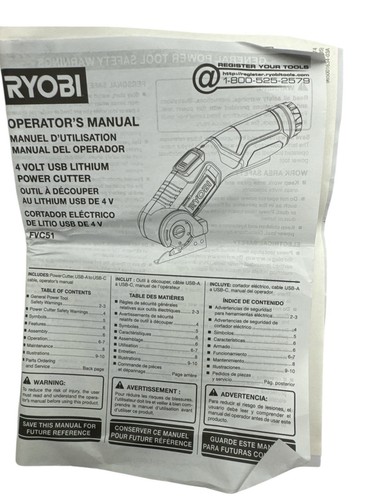 RYOBI USB Lithium 3 Tool Combo Kit Screwdriver Flashlight Power Cutter FVK101K1 - Picture 8 of 8