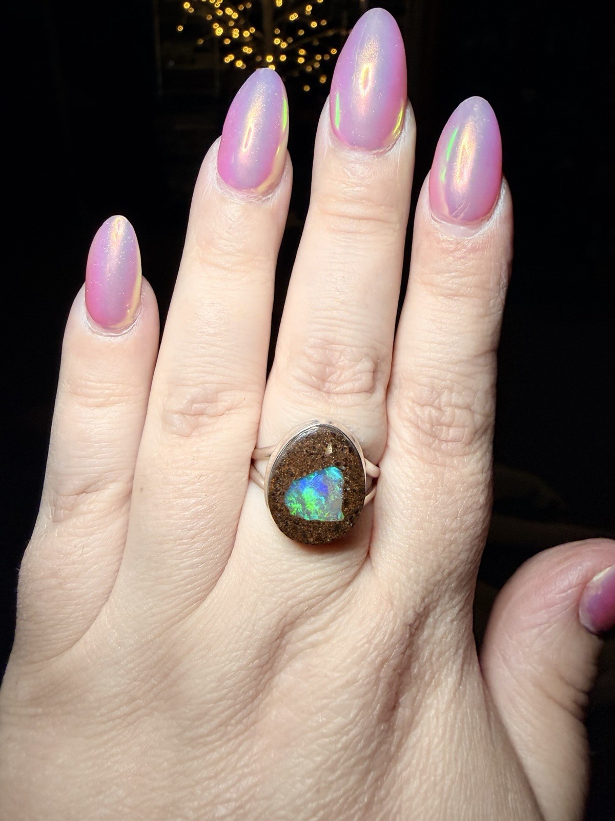 Solid Australian Boulder Opal Ring 925 Silver Siz… - image 2