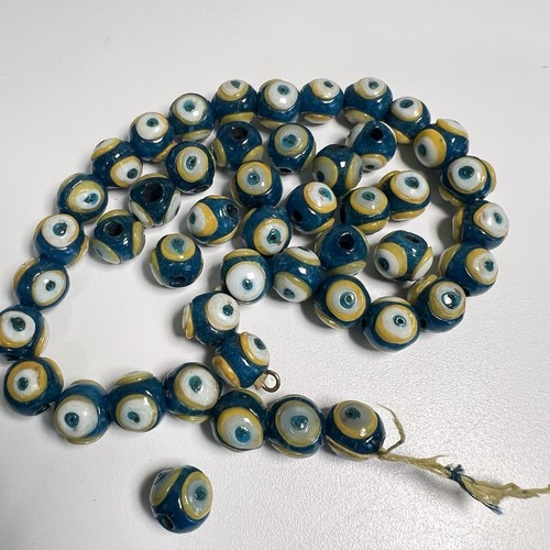 Vintage Handmade Ethnic Evil Eye Beads 47 pieces Blue & Yellow - Picture 2 of 13