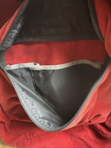JANSPORT Corduroy School Backpack Coral Red 2 Zip Pocket Full Size VTG - Picture 6 of 7