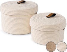 Set of 2 Decorative Storage Baskets with Lids - Round Woven Baskets for Home ...