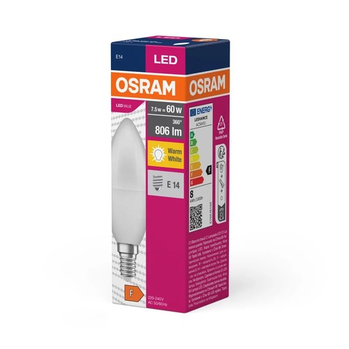 OSRAM E14 LED Value Classic lámpara de vela 6,8W como 60W luz blanca cálida - Imagen 2 de 4