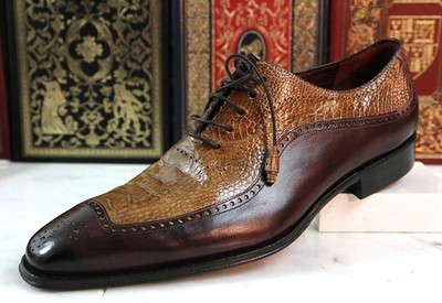 MEZLAN SHOES [SIZE 10 D] CUSTOM LASALLE BURGUNDY/CAMEL 3750-P  OSTRICH NIB RARE