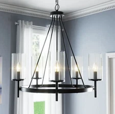 27.6” W Strahan 5-Light Black Wheel Transitional Adjustable Height Clear Glass 