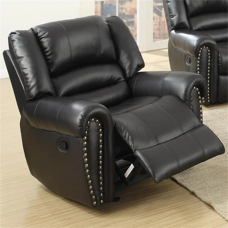 Современное мягкое кресло-кровать Poundex из искусственной кожи черного цвета - Изображение 2 из 4