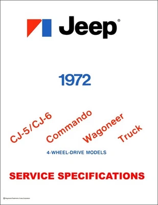 1972 Jeep Servicio Especificaciones Manual CJ 5 6 Commando Wagoneer J Camión CJ5 - Imagen 1 de 4