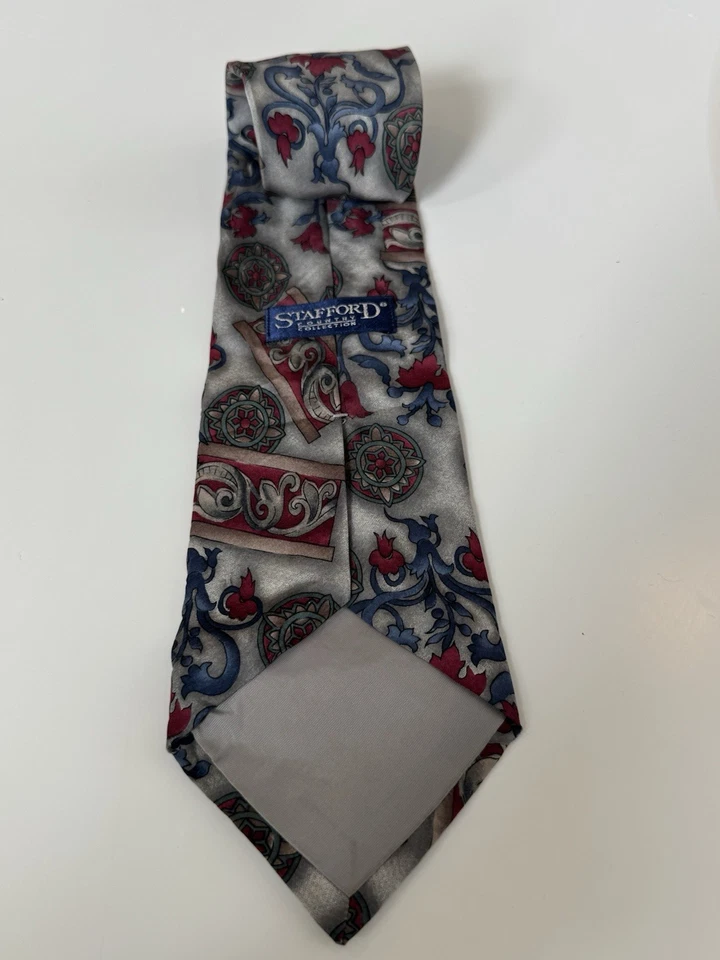 Corbata Stafford Hombre Seda Italiana Hecha en EE. UU. Rojo Azul Foto 3 de 3