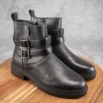 Stivaletti Achelle Lucky Brand In Pelle – Nero – Tacco Basso Con Cerniera – Donna – Taglia 38 EU