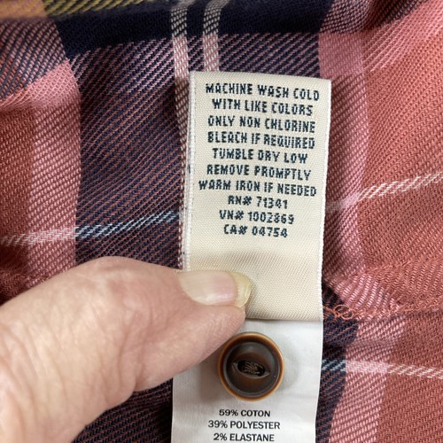 LL Bean Shirt Womens Flannel Plaid Button Down Short Sleeve Pockets Pink Size L - Picture 7 of 7