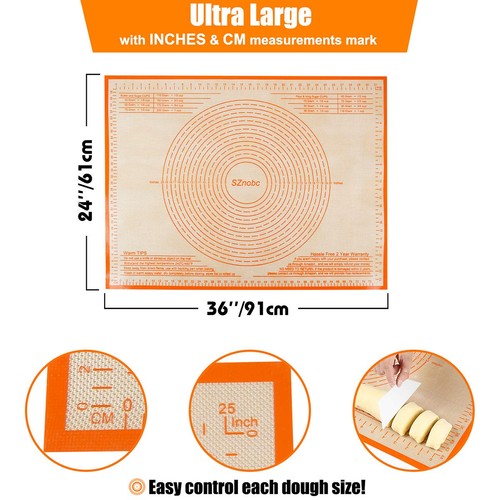 Non-slip Silicone Pastry Mat 36X24 inches Baking Mat with Measurement, Perfec... - Foto 2 di 7