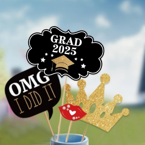 Happy Graduation 2025 Photo Booth Props 35pcs Funny Large Black - Picture 5 of 7