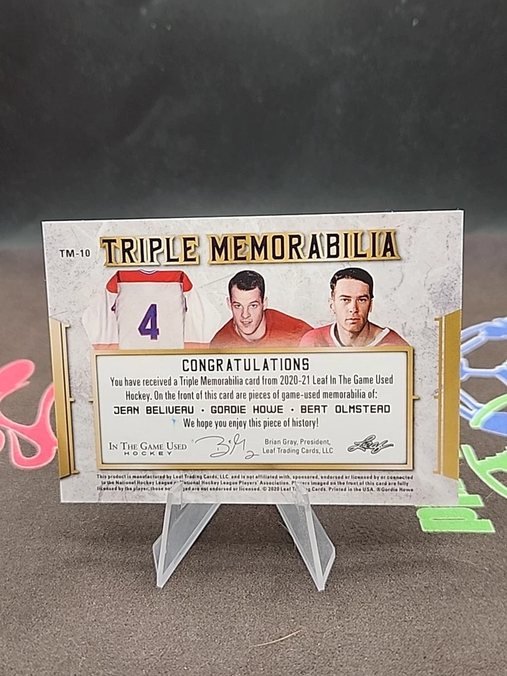 2020-21 ITG Used Jean Beliveau Gordie Howe Bert Olmstead Triple Patch /4 - Image 2 of 2
