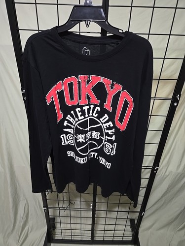 Camiseta de manga larga gráfica Tokyo Athletic Dept de uso original negra talla grande - Imagen 3 de 3