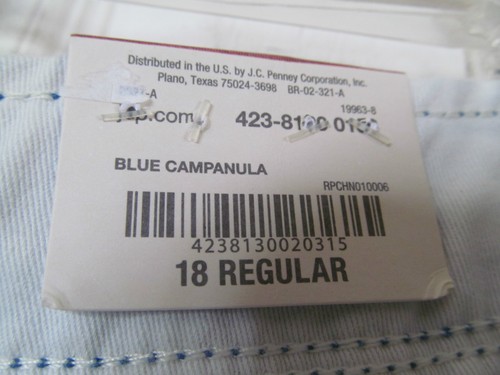 NWT Boy's size 18 Regular ARIZONA JEAN CO. SLIM STRAIGHT CHINO PANTS, Lt. Blue - Picture 6 of 8