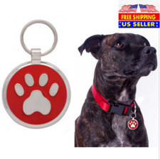 Paw print Laser Custom Engraved Dog Cat tags Personalized  Free Split Ring