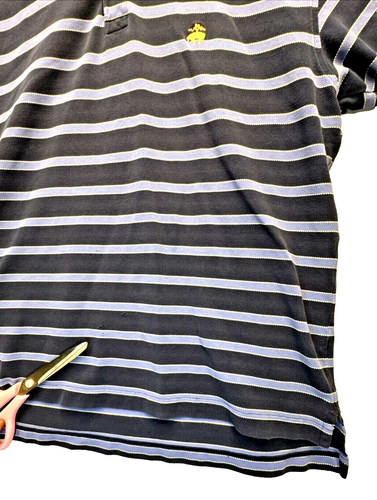 Camisa Polo Brooks Brothers Para Hombre L Azul Rayas Algodón Manga Corta Desteñida Usada - Imagen 6 de 8