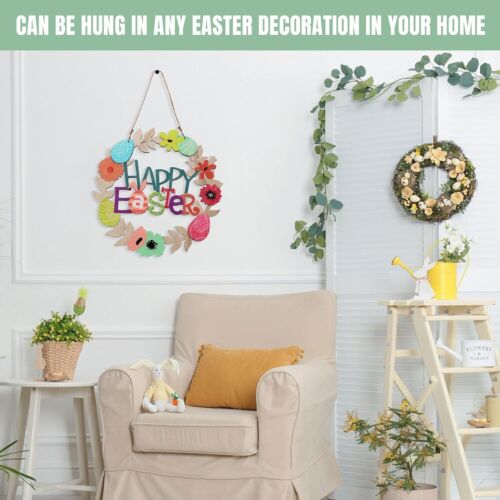 Wooden Easter Decoration Door Wreath for Front Door Sign Wall Signs Rabbit Sprin - Picture 5 of 7