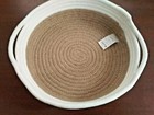 Cotton Basket Tan & White  8 x 3" with Handles  Fabric Bowl