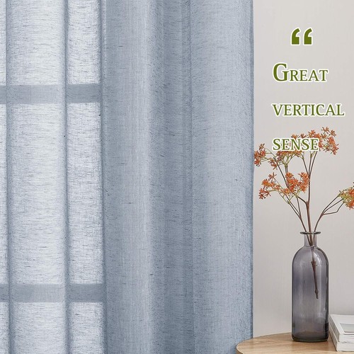 Linen Textured Semi Sheer Curtains 52" x 84"~Sea Mist~Privacy Translucent Light - Picture 5 of 6