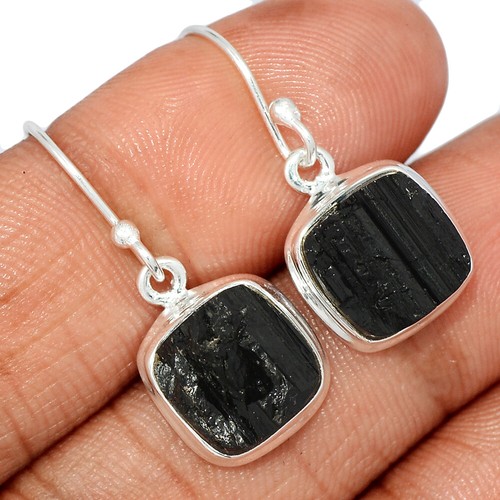 Natural Black Tourmaline 925 Sterling Silver Earrings Jewelry CE35599