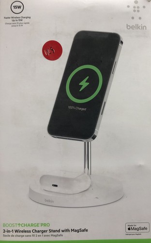 Belkin Boost Charge Pro 2-in-1 Wireless Charger Stand w/MagSafe - White
