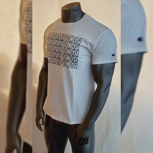CHAMPION MULTISCRIPT GRAPHIC TSHIRT MEN'S SHORT SLEEVE CREW NECK SIZE M WHITE - Picture 10 of 12