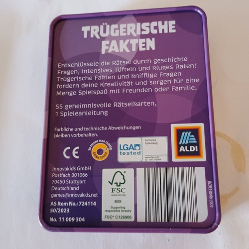 Karten-Rätselspiel :Trügerische Fakten,vollständig, unbenutzt - Bild 2 von 2