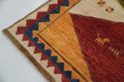 4 x 6 ft Beige Multicolor Gabbeh Tribal Afghan Hand Knotted Wool Area Rug - Picture 6 of 13