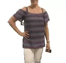 Ruby Ribbon Womens Zig Zag Cold Shoulder Shirt Short Sleeve 3XL Extra Large