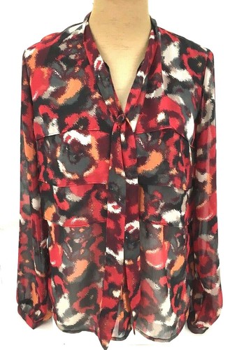 Christopher & Banks Women Medium Blouse Built-in Scarf Tie Multicolor Button Top - Picture 2 of 12