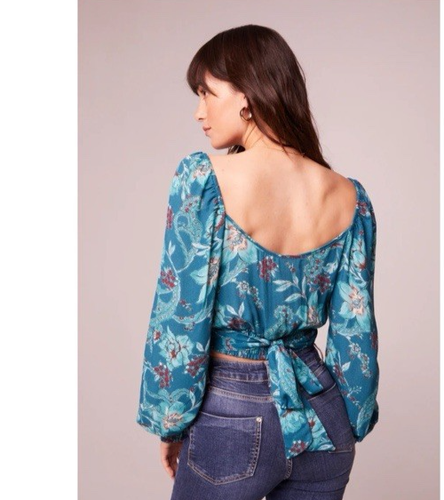 NWT Band of the Free Women's M Sybille Teal Floral Crossover Crop Top NEW - Picture 8 of 11