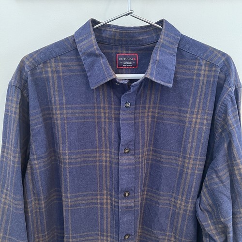 UNTUCKit Men's Radford Blue/ Brown Plaid Flannel Long SleeveShirt Size XX-Large - Picture 2 of 7