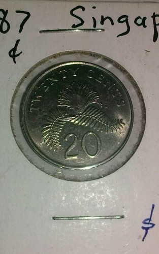 1987 SINGAPORE 20 CENTS POWDER-PUFF PLANT COIN (SHIPS USA W/DEL. CONFIRMATION) - Picture 1 of 3