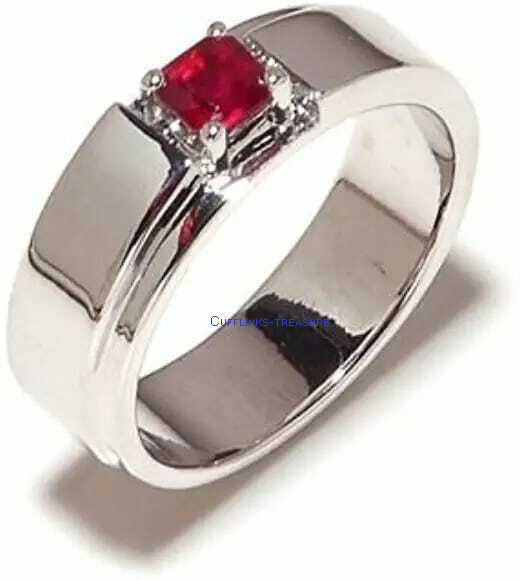 Rubí Natural Piedra Preciosa Con 925 Anillo Plata de Ley para Hombre #C999