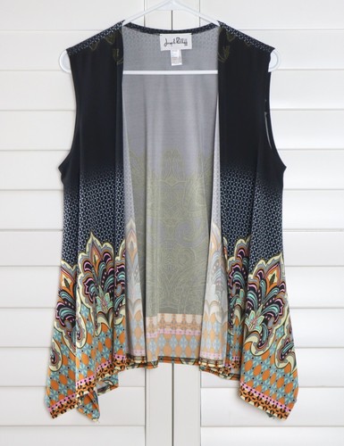 JOSEPH RIBKOFF $135 Slinky Stretch Paisley Open Front Vest Jacket Top Size 10 - Picture 5 of 6