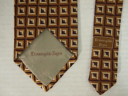 Ermenegildo Zegna Mens Necktie Tie Brown Checkered Silk 59" Career - Picture 4 of 5