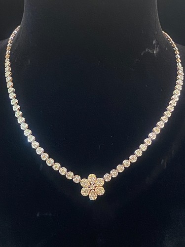 2,50 Cts Rund Brilliant Schnitt Natürlich Diamanten Floral Halskette In 14K Gold - Bild 4 von 12