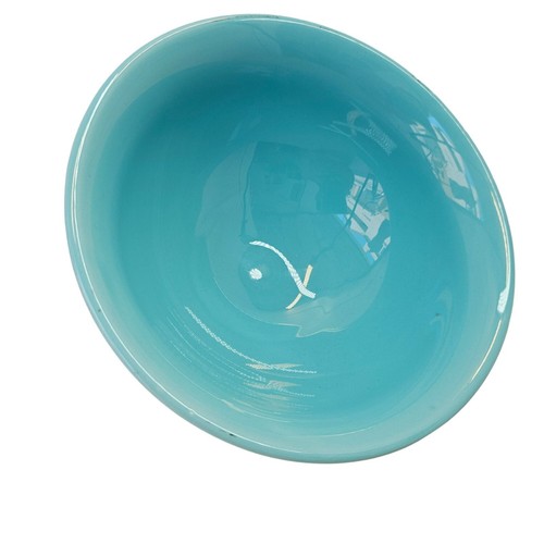 Le Faubourg Portugal 60s Aqua Footed Bowl 8 D x 3.8 H Turquoise Ceramic Art Deco - Picture 5 of 9