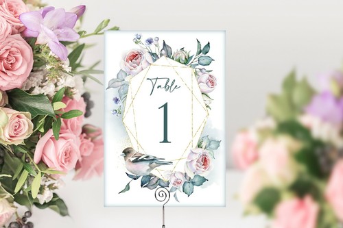 Wild Bird Rose Floral Table Number Cards Wedding Birthday Christening BabyShower - Picture 3 of 4