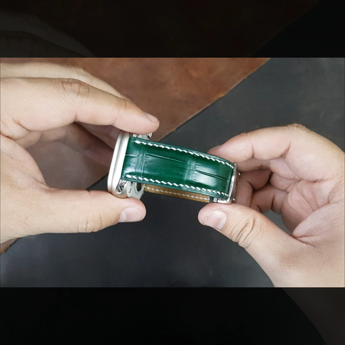 Green Leather Apple Watch Ultra Bands, Apple Watch 49mm Leather Band Replacement - Video 1 of 1