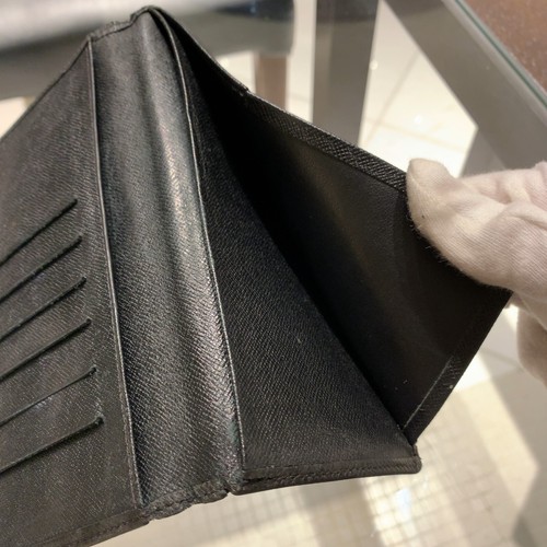 (Autentico) LOUIS VUITTON Taiga Portafoglio Lungo in Pelle Nera Bifold Card C... - Foto 4 di 14