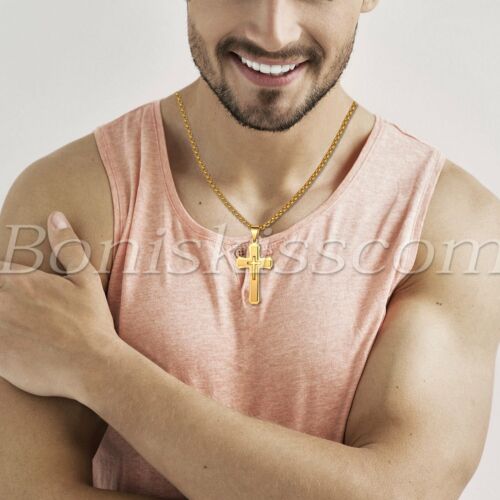 Mens Polish Double-layer Christ Cross Religious Pendant Necklace Wheat Chain 22" - Picture 8 of 19