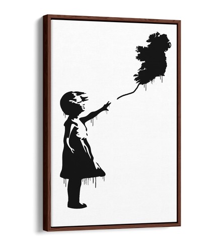 BANKSY IRLANDA PALLONCINO RAGAZZA GRAFFITI - STAMPA ARTE DA PARETE SU TELA EFFETTO GALLEGGIANTE INCORNICIATA - Foto 10 di 12