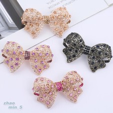 Vintage Crystal Bow Barrette Gold Tone Rhinestone Hair Clip Wedding Party Gifts