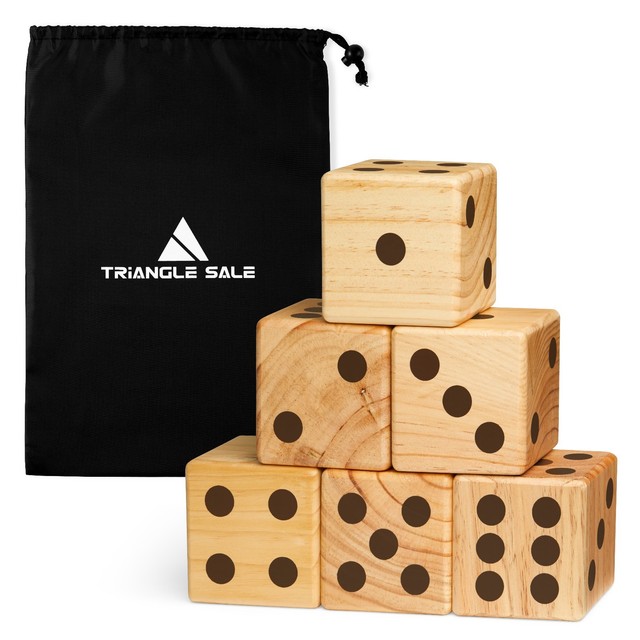 Giant Wooden Yard Dice Jumbo Outdoor Lawn Gaming Set 3.5" With Carrying Case